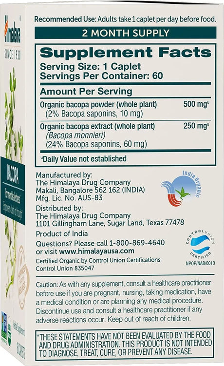 HIMALAYA - Himalaya Organic Bacopa Monnieri Brahmi 750Mg. 60 Tabletas - The Red Vitamin MX - Suplementos Alimenticios - {{ shop.shopifyCountryName }}