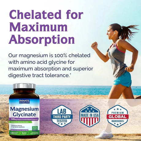 INNATE VITALITY - Innate Vitality Magnesium Glycinate Chelated for Maximum Absorption 500Mg. 120 Capsulas - The Red Vitamin MX - Suplementos Alimenticios - {{ shop.shopifyCountryName }}