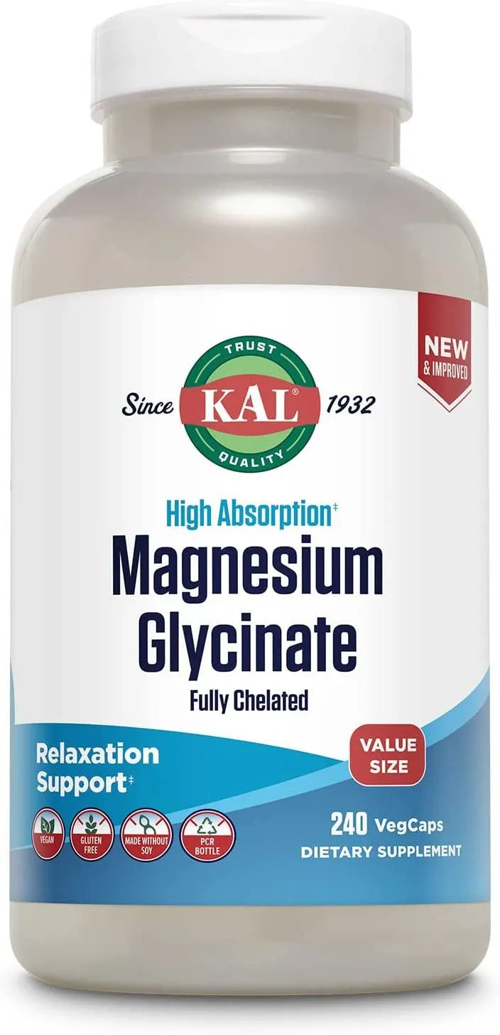 KAL - KAL Magnesium Glycinate, New & Improved Fully Chelated High Absorption Formula with BioPerine 240 Capsulas - The Red Vitamin MX - Suplementos Alimenticios - {{ shop.shopifyCountryName }}