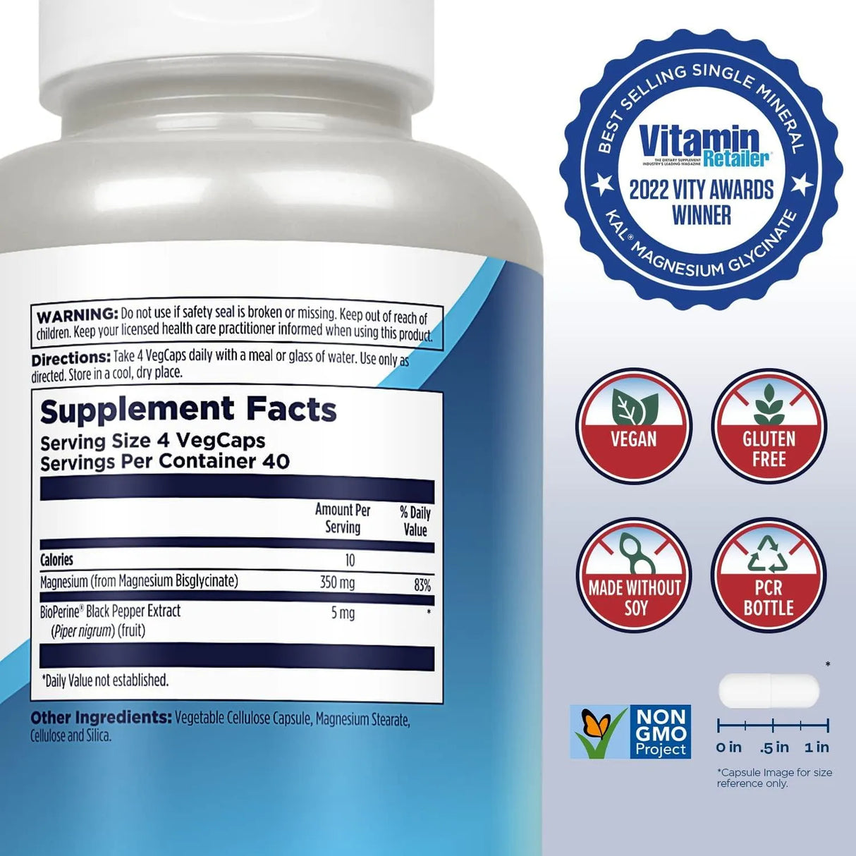 KAL - KAL Magnesium Glycinate, New & Improved Fully Chelated High Absorption Formula with BioPerine 240 Capsulas - The Red Vitamin MX - Suplementos Alimenticios - {{ shop.shopifyCountryName }}