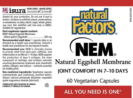 NATURAL FACTORS - Natural Factors NEM Natural Eggshell Membrane 60 Capsulas - The Red Vitamin MX - Suplementos Alimenticios - {{ shop.shopifyCountryName }}