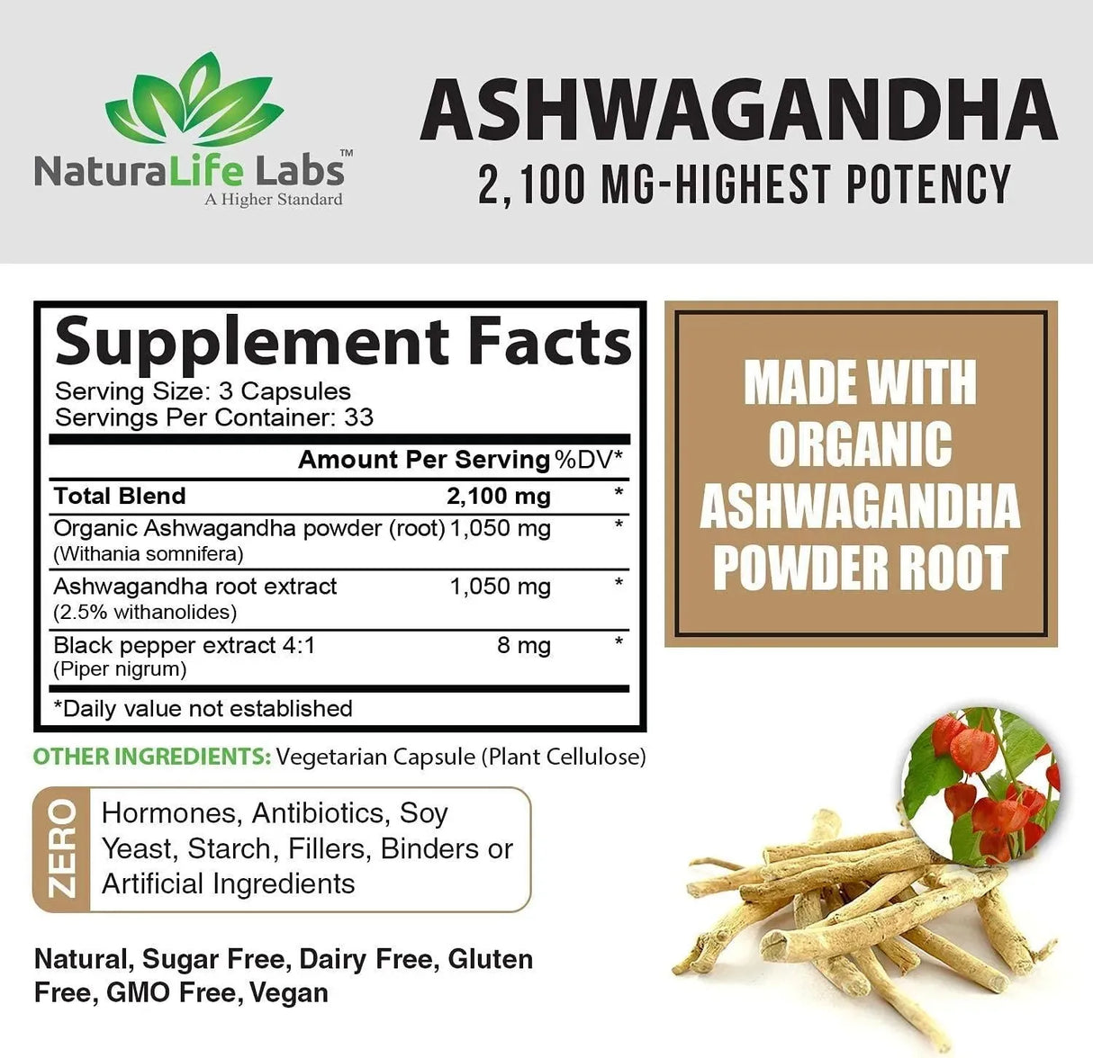 NATURALIFE LABS - NaturaLife Labs Ashwagandha 2100Mg. 100 Capsulas - The Red Vitamin MX - Suplementos Alimenticios - {{ shop.shopifyCountryName }}