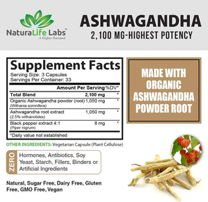 NATURALIFE LABS - NaturaLife Labs Ashwagandha 2100Mg. 100 Capsulas - The Red Vitamin MX - Suplementos Alimenticios - {{ shop.shopifyCountryName }}