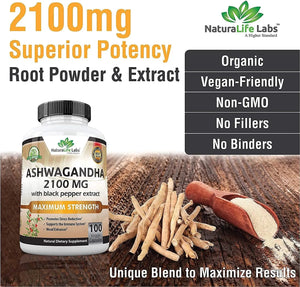 NATURALIFE LABS - NaturaLife Labs Ashwagandha 2100Mg. 100 Capsulas - The Red Vitamin MX - Suplementos Alimenticios - {{ shop.shopifyCountryName }}