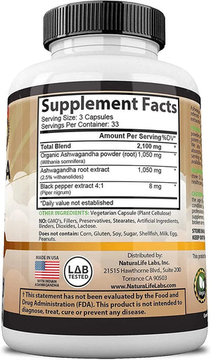 NATURALIFE LABS - NaturaLife Labs Ashwagandha 2100Mg. 100 Capsulas - The Red Vitamin MX - Suplementos Alimenticios - {{ shop.shopifyCountryName }}