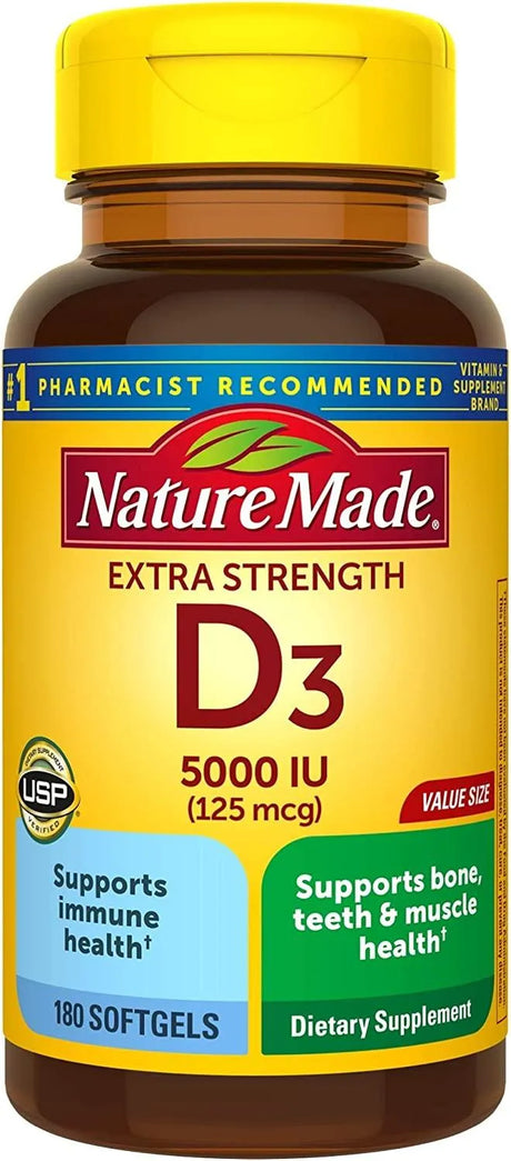 NATURE MADE - Nature Made Extra Strength Vitamin D3 5,000IU 180 Capsulas Blandas - The Red Vitamin MX - Suplementos Alimenticios - {{ shop.shopifyCountryName }}