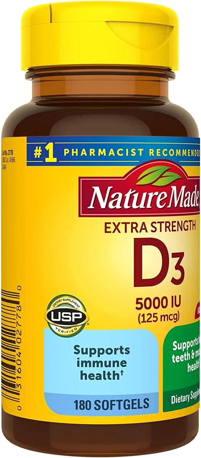 NATURE MADE - Nature Made Extra Strength Vitamin D3 5,000IU 180 Capsulas Blandas - The Red Vitamin MX - Suplementos Alimenticios - {{ shop.shopifyCountryName }}