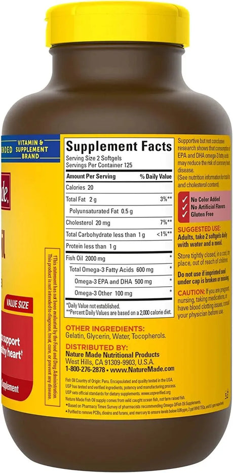 NATURE MADE - Nature Made Fish Oil 1000Mg. 250 Capsulas Blandas - The Red Vitamin MX - Suplementos Alimenticios - {{ shop.shopifyCountryName }}