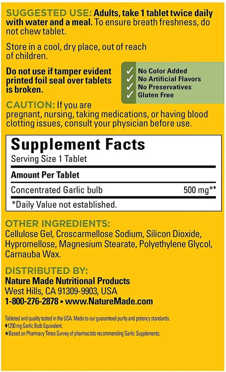 NATURE MADE - Nature Made Odor Control Garlic 1250Mg. 100 Tabletas - The Red Vitamin MX - Suplementos Alimenticios - {{ shop.shopifyCountryName }}