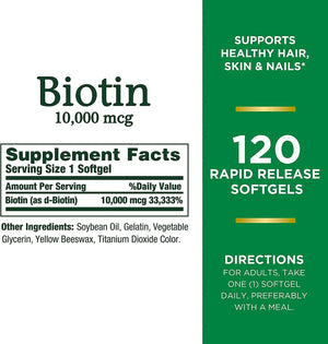 NATURE'S BOUNTY - Nature's Bounty Biotin 10,000 Mcg. 120 Capsulas Blandas - The Red Vitamin MX - Suplementos Alimenticios - {{ shop.shopifyCountryName }}