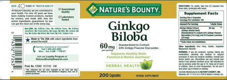 NATURE'S BOUNTY - Nature's Bounty Ginkgo Biloba 60Mg. 200 Capsulas - The Red Vitamin MX - Suplementos Alimenticios - {{ shop.shopifyCountryName }}