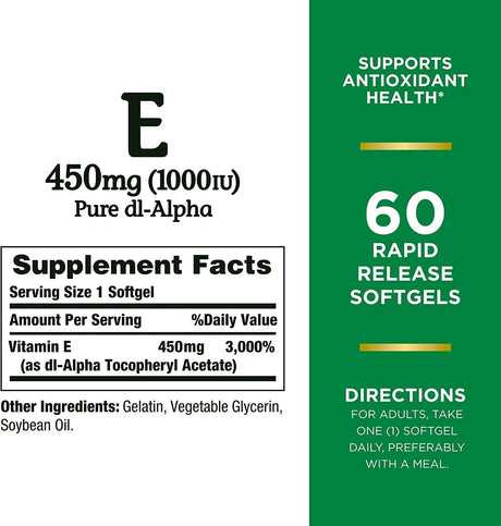 NATURE'S BOUNTY - Nature´s Bounty Vitamin E 450Mg. 1000IU 60 Capsulas - The Red Vitamin MX - Suplementos Alimenticios - {{ shop.shopifyCountryName }}