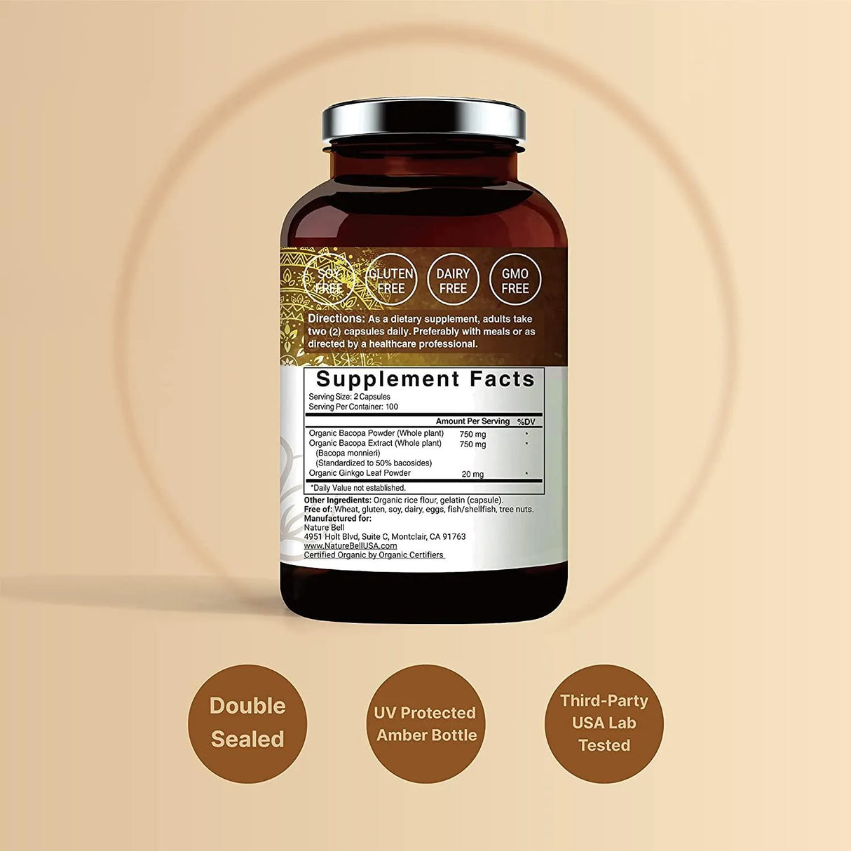 NATUREBELL - NatureBell Bacopa With Ginkgo Leaf 750Mg. 120 Capsulas - The Red Vitamin MX - Suplementos Alimenticios - {{ shop.shopifyCountryName }}