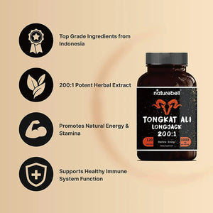 NATUREBELL - NatureBell Tongkat Ali 200:1 as Long Jack Extract 1000Mg. 120 Capsulas - The Red Vitamin MX - Suplementos Alimenticios - {{ shop.shopifyCountryName }}