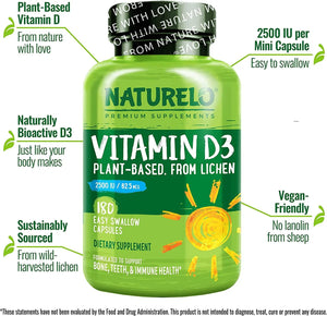 NATURELO - NATURELO Vitamin D3 2,500IU 180 Capsulas - The Red Vitamin MX - Suplementos Alimenticios - {{ shop.shopifyCountryName }}