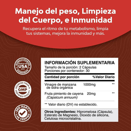 NATURES CRAFT - Natures Craft Apple Cider Vinegar Complex 60 Capsulas - The Red Vitamin MX - Suplementos Alimenticios - {{ shop.shopifyCountryName }}
