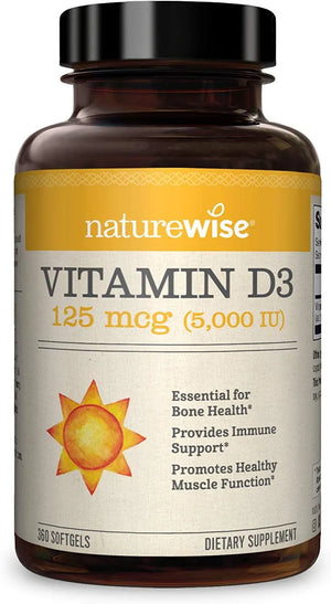 NATUREWISE - NatureWise Vitamin D3 5,000IU 360 Capsulas Blandas Suministro De 1 Año - The Red Vitamin MX - Suplementos Alimenticios - {{ shop.shopifyCountryName }}