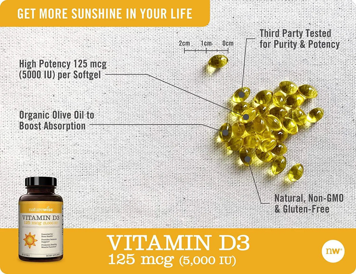 NATUREWISE - NatureWise Vitamin D3 5,000IU 360 Capsulas Blandas Suministro De 1 Año - The Red Vitamin MX - Suplementos Alimenticios - {{ shop.shopifyCountryName }}