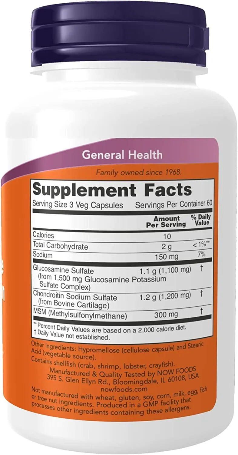 NOW SUPPLEMENTS - NOW Supplements Glucosamine & Chondroitin with MSM Joint Health, Mobility and Comfort 180 Capsulas - The Red Vitamin MX - Suplementos Alimenticios - {{ shop.shopifyCountryName }}