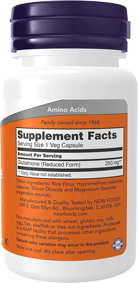 NOW SUPPLEMENTS - NOW Supplements Glutathione 250Mg. Free Radical Neutralizer 60 Capsulas - The Red Vitamin MX - Suplementos Alimenticios - {{ shop.shopifyCountryName }}