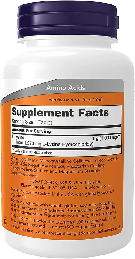 NOW SUPPLEMENTS - NOW Supplements L-Lysine Double Strength 1000Mg 100 Tabletas - The Red Vitamin MX - Suplementos Alimenticios - {{ shop.shopifyCountryName }}