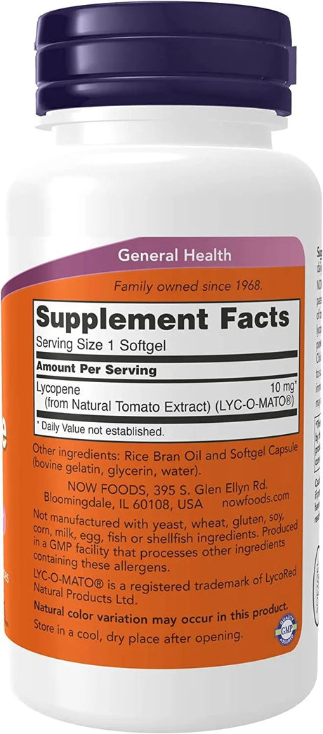 NOW SUPPLEMENTS - NOW Supplements Lycopene 10Mg. 120 Capsulas Blandas - The Red Vitamin MX - Suplementos Alimenticios - {{ shop.shopifyCountryName }}