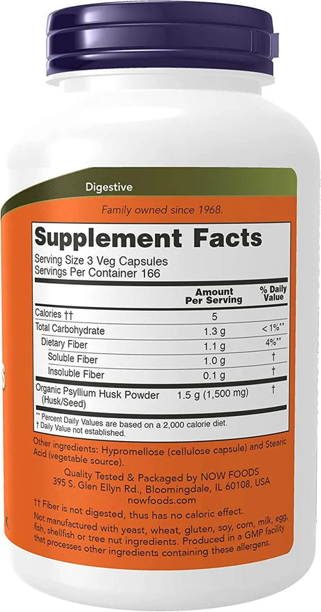 NOW SUPPLEMENTS - NOW Supplements Psyllium Husk Caps 500Mg. 500 Capsulas - The Red Vitamin MX - Suplementos Alimenticios - {{ shop.shopifyCountryName }}