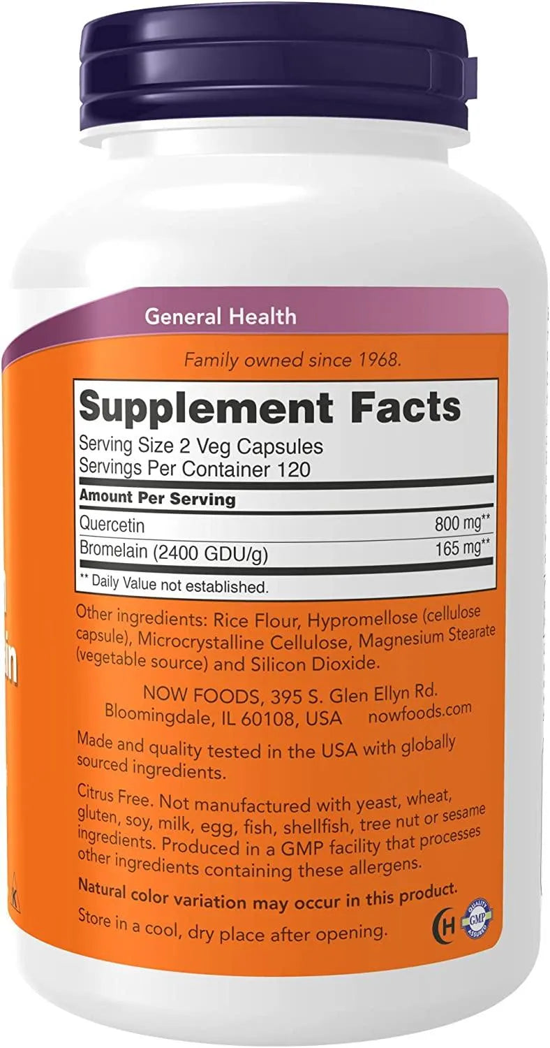 NOW SUPPLEMENTS - NOW Supplements Quercetin with Bromelain 240 Capsulas - The Red Vitamin MX - Suplementos Alimenticios - {{ shop.shopifyCountryName }}