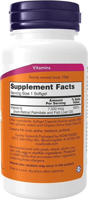 NOW SUPPLEMENTS - NOW Supplements Vitamin A 25,000IU 250 Capsulas Blandas - The Red Vitamin MX - Suplementos Alimenticios - {{ shop.shopifyCountryName }}
