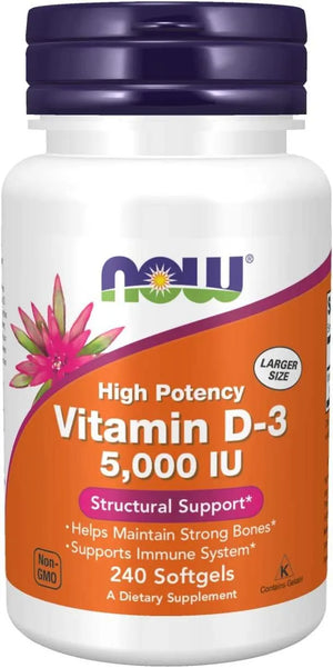 NOW SUPPLEMENTS - NOW Supplements Vitamin D-3 5,000IU 240 Capsulas Blandas - The Red Vitamin MX - Suplementos Alimenticios - {{ shop.shopifyCountryName }}