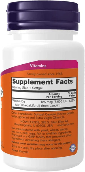 NOW SUPPLEMENTS - NOW Supplements Vitamin D-3 5,000IU 240 Capsulas Blandas - The Red Vitamin MX - Suplementos Alimenticios - {{ shop.shopifyCountryName }}