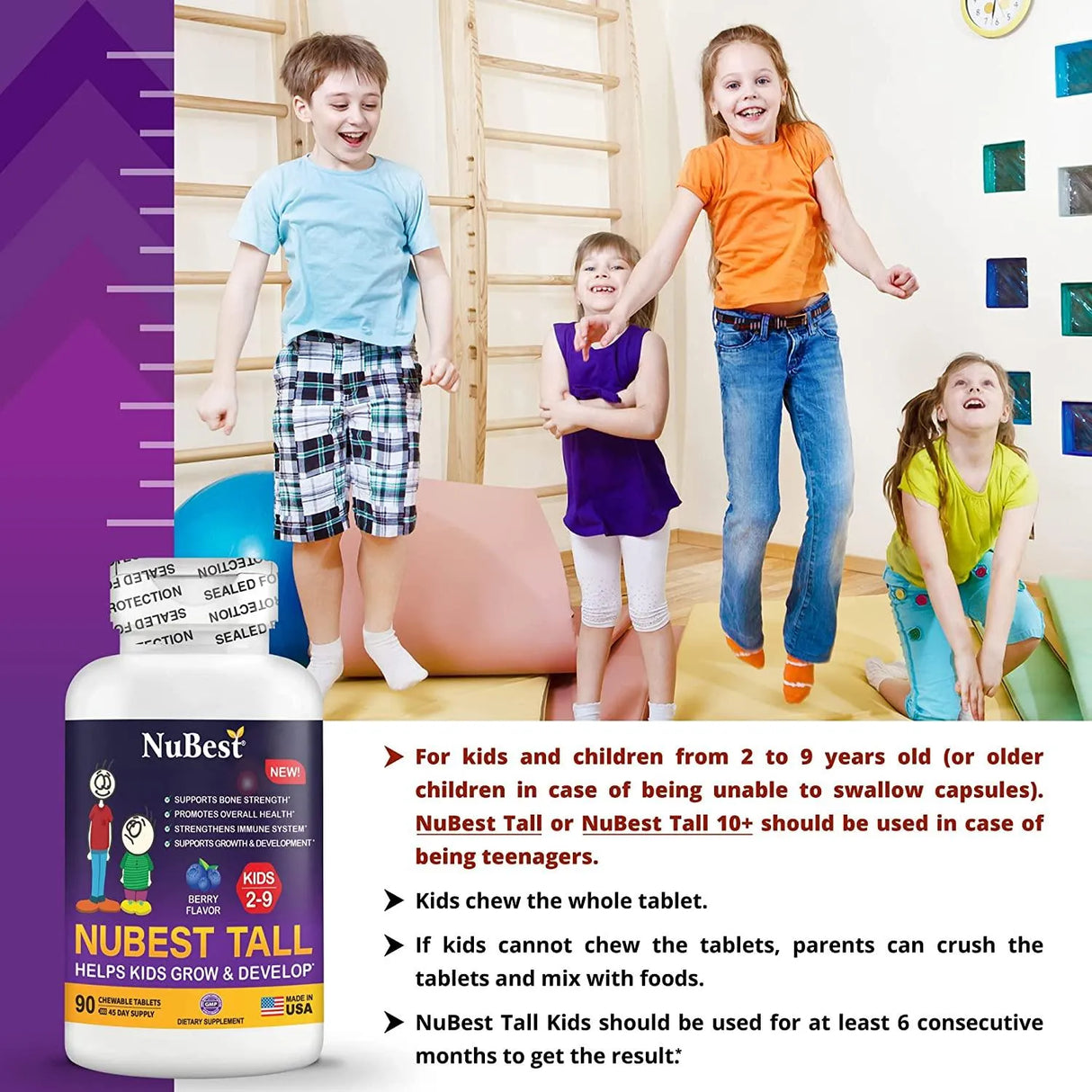 NUBEST - NuBest Tall Kids Height Growth Advanced Bone Strength Formula 90 Tabletas De Animalitos Masticables - The Red Vitamin MX - Suplementos Alimenticios - {{ shop.shopifyCountryName }}