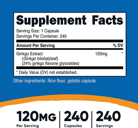 NUTRICOST - Nutricost Ginkgo Biloba 120Mg. 240 Capsulas - The Red Vitamin MX - Suplementos Alimenticios - {{ shop.shopifyCountryName }}