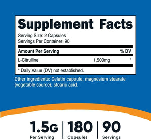 NUTRICOST - Nutricost L-Citrulline 750Mg. 180 Capsulas - The Red Vitamin MX - Suplementos Alimenticios - {{ shop.shopifyCountryName }}