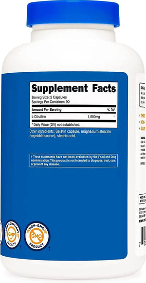 NUTRICOST - Nutricost L-Citrulline 750Mg. 180 Capsulas - The Red Vitamin MX - Suplementos Alimenticios - {{ shop.shopifyCountryName }}