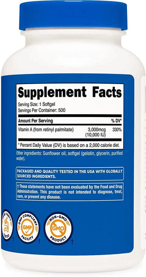 NUTRICOST - Nutricost Vitamin A 10,000IU 500 Capsulas Blandas - The Red Vitamin MX - Suplementos Alimenticios - {{ shop.shopifyCountryName }}
