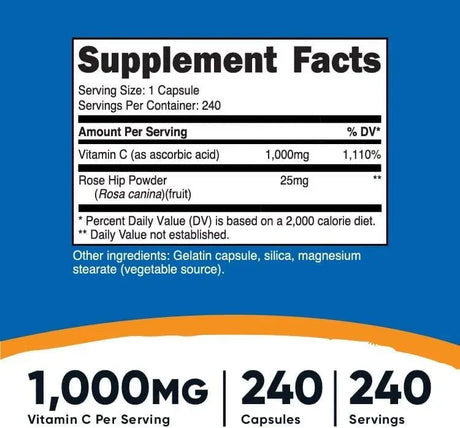 NUTRICOST - Nutricost Vitamin C 1000Mg. 240 Capsulas - The Red Vitamin MX - Suplementos Alimenticios - {{ shop.shopifyCountryName }}