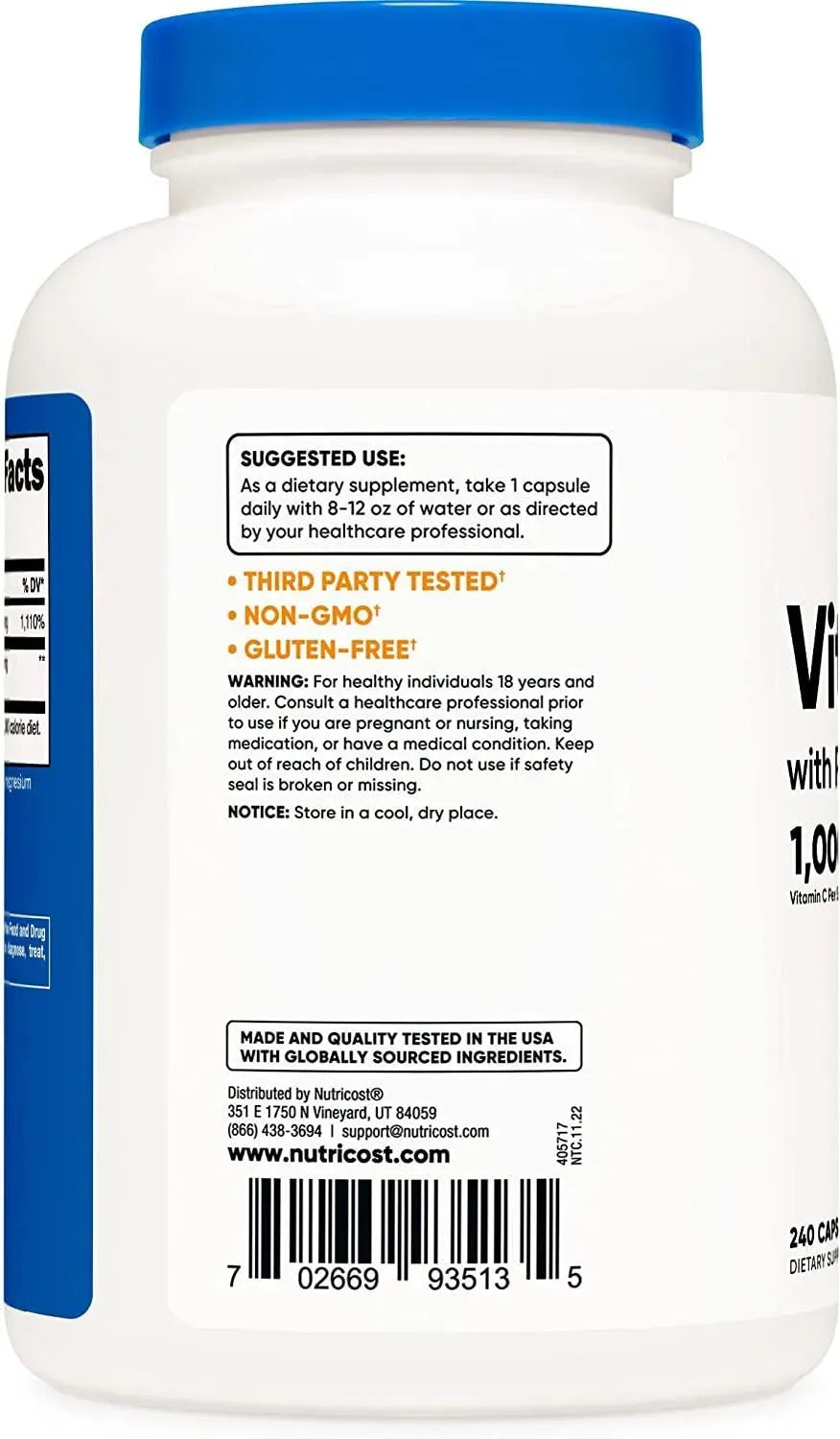 NUTRICOST - Nutricost Vitamin C 1000Mg. 240 Capsulas - The Red Vitamin MX - Suplementos Alimenticios - {{ shop.shopifyCountryName }}