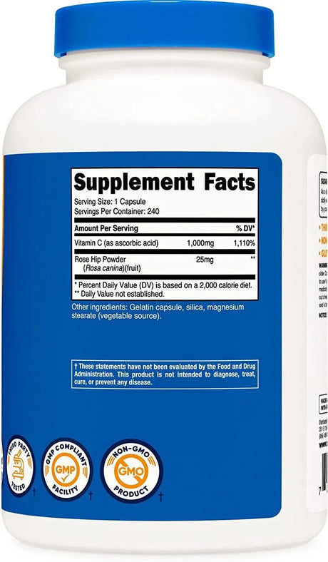 NUTRICOST - Nutricost Vitamin C 1000Mg. 240 Capsulas - The Red Vitamin MX - Suplementos Alimenticios - {{ shop.shopifyCountryName }}