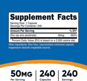 NUTRICOST - Nutricost Zinc Picolinate 50Mg. 240 Capsulas - The Red Vitamin MX - Suplementos Alimenticios - {{ shop.shopifyCountryName }}