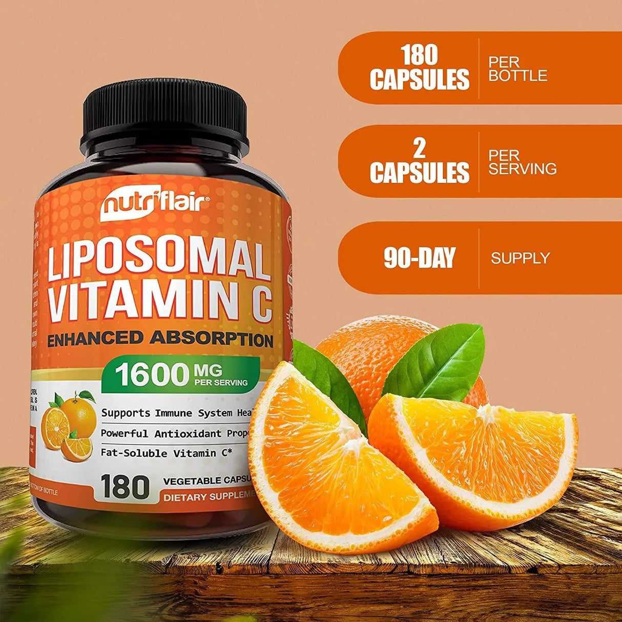 NUTRIFLAIR - Nutriflair Liposomal Vitamin C 1600Mg. 180 Capsulas - The Red Vitamin MX - Suplementos Alimenticios - {{ shop.shopifyCountryName }}