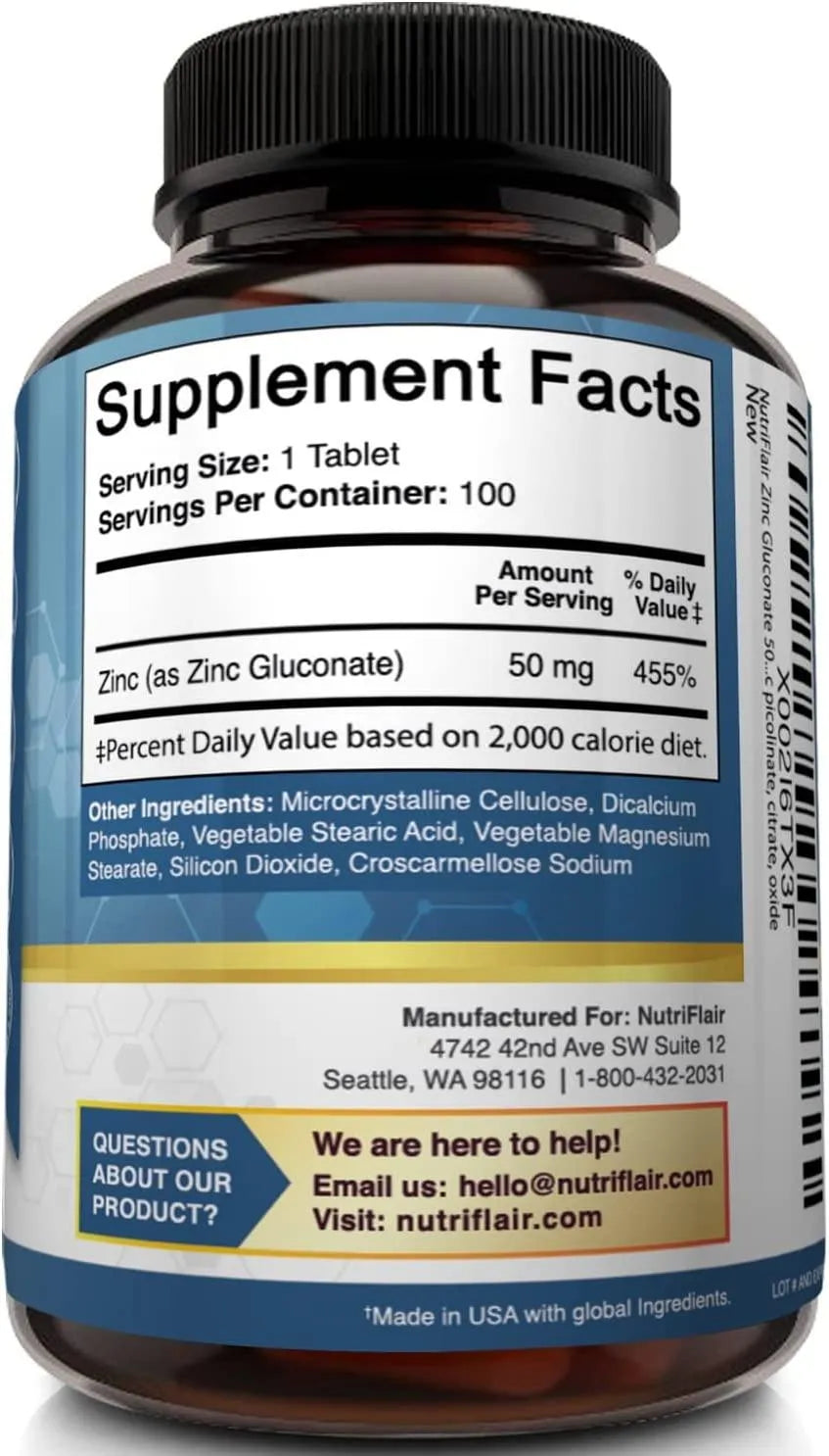 NUTRIFLAIR - NutriFlair Zinc Gluconate 50Mg. 100 Tabletas - The Red Vitamin MX - Suplementos Alimenticios - {{ shop.shopifyCountryName }}