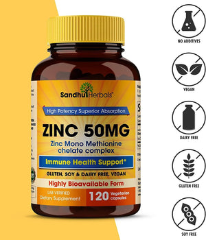 SANDHU HERBALS - Sandhu Herbals Zinc 50Mg. 120 Capsulas - The Red Vitamin MX - Suplementos Alimenticios - {{ shop.shopifyCountryName }}