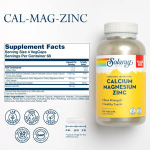 SOLARAY - Solaray Calcium Magnesium Zinc 275 Capsulas - The Red Vitamin MX - Suplementos Alimenticios - {{ shop.shopifyCountryName }}