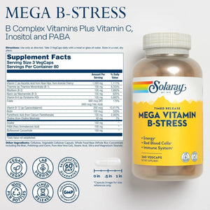 SOLARAY - Solaray Mega Vitamin B-Stress 240 Capsulas - The Red Vitamin MX - Suplementos Alimenticios - {{ shop.shopifyCountryName }}