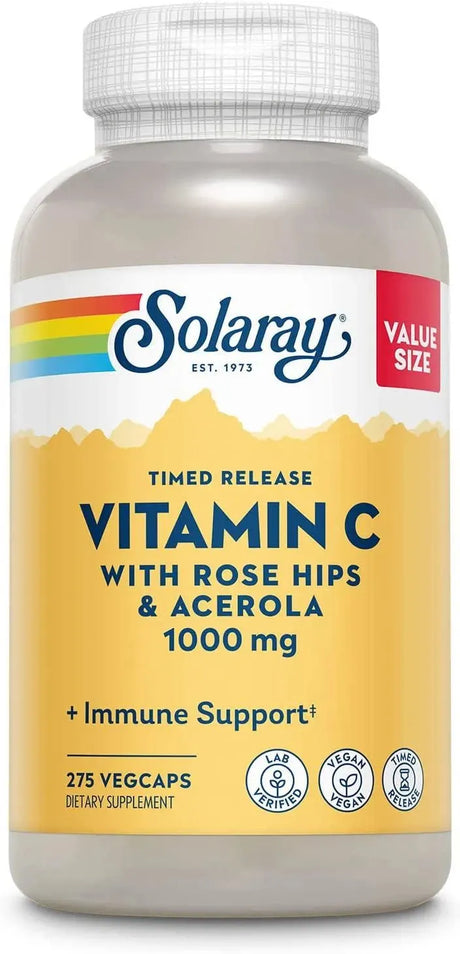 SOLARAY - Solaray Vitamin C 1000mg Timed Release Capsules with Rose Hips & Acerola Bioflavonoids 275 Capsulas - The Red Vitamin MX - Suplementos Alimenticios - {{ shop.shopifyCountryName }}