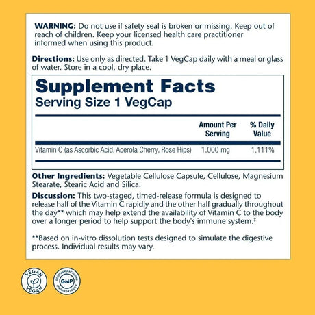 SOLARAY - Solaray Vitamin C 1000mg Timed Release Capsules with Rose Hips & Acerola Bioflavonoids 275 Capsulas - The Red Vitamin MX - Suplementos Alimenticios - {{ shop.shopifyCountryName }}