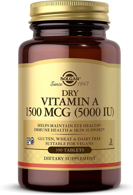 SOLGAR - Solgar Dry Vitamin A 5000IU 100 Tabletas - The Red Vitamin MX - Suplementos Alimenticios - {{ shop.shopifyCountryName }}