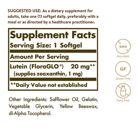 SOLGAR - Solgar Lutein 20Mg. 60 Capsulas Blandas - The Red Vitamin MX - Suplementos Alimenticios - {{ shop.shopifyCountryName }}