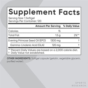 SPORTS RESEARCH - Sports Research Evening Primrose Oil 1300Mg. 120 Capsulas Blandas - The Red Vitamin MX - Suplementos Alimenticios - {{ shop.shopifyCountryName }}